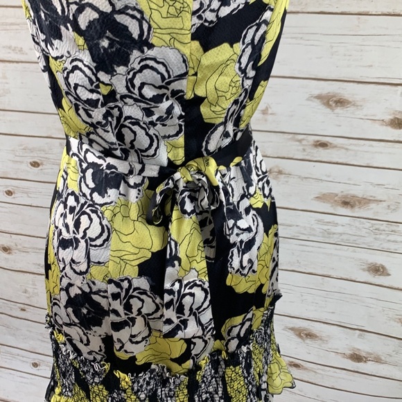 DYVNA Yellow Black Chacha Ruffle Floral Silk Dress - Picture 7 of 10